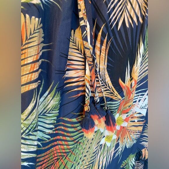 Terra & Sky navy blue tropical beach maxi Boho dress smocked tiered plus size 4X - Picture 9 of 13